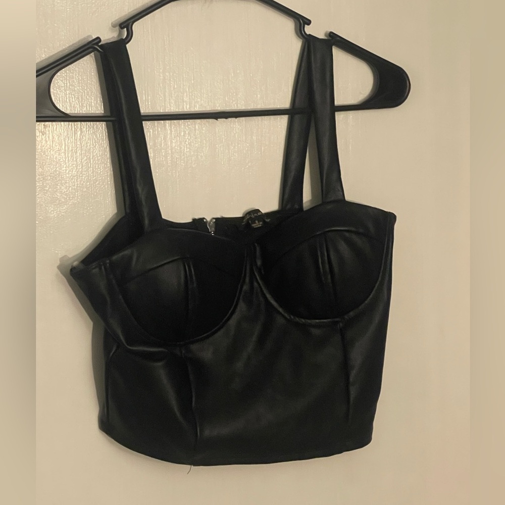 Faux leather cropped bustier small by Shinestar.